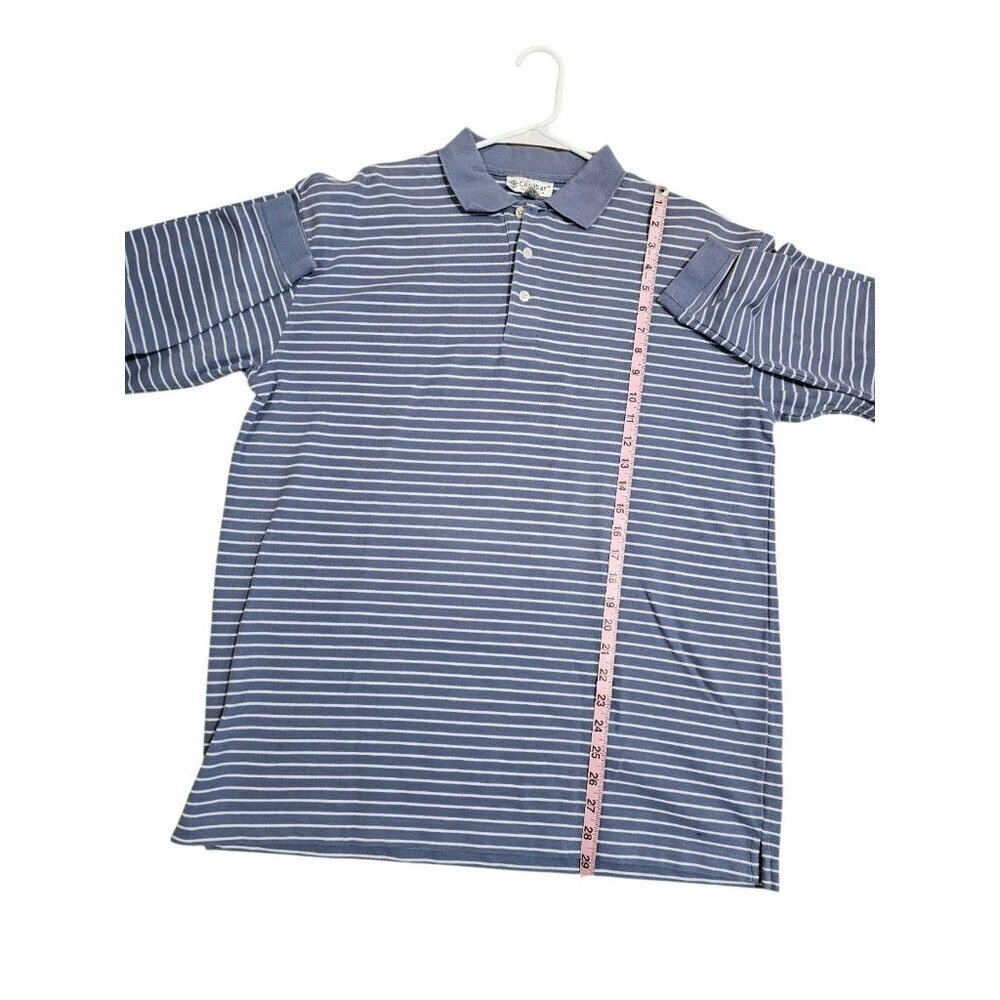 Coolibar Men’s Large Blue White Striped Long Sleeve Polo UPF Sun Shirt Preppy - Picture 7 of 7